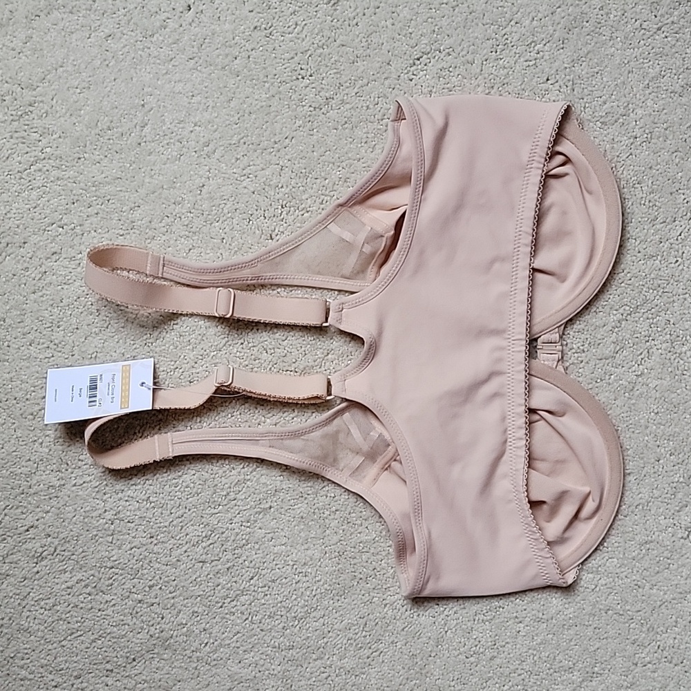 💗 DELMIRA Front Close Unlined Racerback UW Underwire Bra Beige 34E - Picture 6 of 8